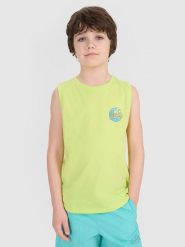 4F Tank top regular z nadrukiem chłopięcy - zielony 140 (9-10 lat). Zielone t-shirty dla chłopców 4f, bez wzorów, z bawełny, bez ramiączek. W wyprzedaży za 19.99 zł.