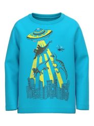 NAME IT Bluzka 13218856 Niebieski Regular Fit. Niebieskie t-shirty dla chłopców Name it, bez wzorów, z bawełny, bez ramiączek. Za 59.99 zł.