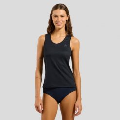 Koszulka tech. damska Odlo BL TOP crew neck singlet ACTIVE F-DRY LI. Czarne t-shirty damskie Odlo, bez wzorów, bez kołnierzyka. Za 169.99 zł.