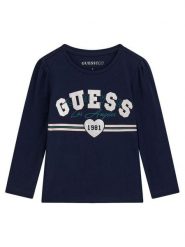 Guess Bluzka K6YI18 K3698 Granatowy Regular Fit. Niebieskie t-shirty i topy dla dziewczynek Guess, z aplikacjami, z bawełny, bez ramiączek. Za 84.99 zł.