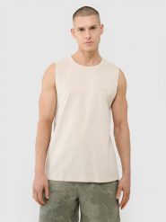 4F Tank top oversize męski - beżowy XL. Brązowe koszulki sportowe męskie 4f, m, bez wzorów, z bawełny, klasyczne, bez kołnierzyka. W wyprzedaży za 49.99 zł.