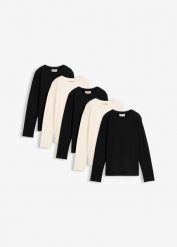 Koszulka z długim rękawem z czystej bawełny organicznej (5 szt.). Czarne t-shirty i topy dla dziewczynek bonprix, bez wzorów, z bawełny, bez ramiączek. Za 129.99 zł.