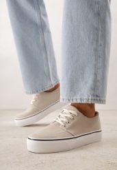 Beżowe Klasyczne Tenisówki z Ozdobnym Paskiem przy Podeszwie Ranora. Brązowe obuwie sportowe damskie Born2be, bez wzorów, z dresówki, klasyczne, bez zapięcia. Za 49.99 zł.