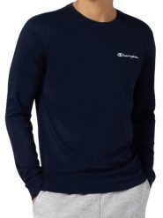 Bluzka Męska Champion Bawełniana Granat Cienka Longsleeve. Niebieskie bluzki z długim rękawem męskie Champion, l, z aplikacjami, z bawełny, klasyczne, bez kołnierzyka. Za 139.00 zł.