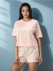 Bawełniana piżama z krótkim rękawem i szortami w paski - różowy. Czerwone piżamy damskie Sinsay, l, bez wzorów, z bawełny, bez ramiączek, krótkie. Za 39.99 zł.