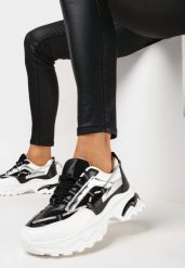 Czarno-Białe Sneakersy na Grubej Podeszwie z Cyrkoniami i Ozdobnym Sznurkiem Evadnie. Czarne obuwie sportowe damskie Born2be, bez wzorów. Za 119.99 zł.