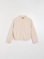 Bluza bomberka z domieszką wiskozy soft touch - beżowy. Brązowe bluzy damskie Sinsay, l, bez wzorów, z wiskozy, bez kaptura. Za 49.99 zł.