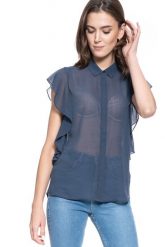 KOSZULA DAMSKA MUSTANG Ellen Blouse BLUE NIGHTS 1009455 4085. Niebieskie bluzki damskie Mustang, s, bez wzorów, bez kołnierzyka, bez ramiączek. W wyprzedaży za 49.99 zł.
