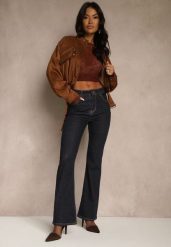 Granatowe Jeansy Flare High Waist Salinnava. Niebieskie jeansy damskie Renee, z podwyższonym stanem. Za 99.99 zł.