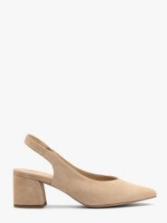 Beżowe czółenka slingback bez pięty. Brązowe czółenka damskie Ryłko, bez wzorów, ze skóry, eleganckie, bez obcasa, na obcasie, bez zapięcia. W wyprzedaży za 279.99 zł.