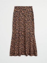 Spódnica midi z rokloszowanym dołem w panterkę - brązowy. Brązowe spódnice damskie Sinsay, l, bez wzorów, midi. Za 39.99 zł.