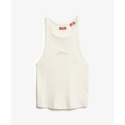 Tank top z plecami typu racer i logiem dla kobiet Superdry Essential. Białe bielizna termoaktywna damska Superdry., bez wzorów, bez ramiączek. Za 104.50 zł.