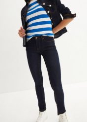Jeansy ze stretchem skinny, mid waist. Niebieskie jeansy damskie bonprix. Za 122.99 zł.