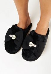 Czarne Kapcie z Futerka z Szeroką Kokardką Mulleris. Czarne kapcie damskie Born2be, bez wzorów. Za 29.99 zł.