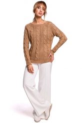 Uniwersalny Sweter z Warkoczowym Splotem - Beżowy. Brązowe swetry damskie MOE, l, bez wzorów, z materiału, bez kołnierzyka, bez ramiączek, bez kaptura. Za 203.90 zł.