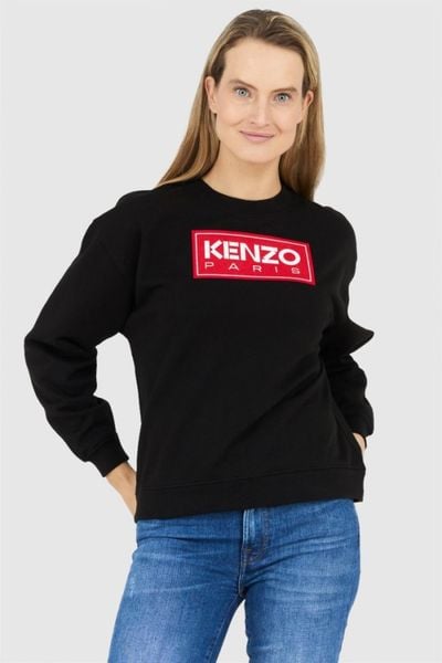 KENZO Czarna bluza damska z aplikacją z logo, Rozmiar M. Czarne bluzy damskie Kenzo, m, z aplikacjami, bez kaptura. W wyprzedaży za 560.99 zł.