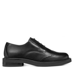 Oxfordy Geox. Czarne półbuty damskie Geox, bez wzorów, bez obcasa, bez zapięcia. Za 409.99 zł.