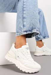 Białe Sneakersy z Ekoskóry ze Sznurowaniem i Ozdobnymi Naszywkami Ocellia. Białe obuwie sportowe damskie Renee, z aplikacjami, z jeansu. Za 89.99 zł.