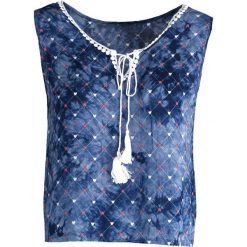 Niebieska Bluzka Velours. Niebieskie bluzki damskie Born2be, na lato, l, bez wzorów, z materiału, bez kołnierzyka, bez ramiączek. Za 14.99 zł.