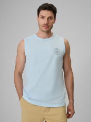 4F Koszulka bez rękawów relaxed gładka męska - niebieska XXL. Niebieskie t-shirty męskie 4f, m, bez wzorów, z bawełny, bez kołnierzyka. Za 59.99 zł.