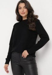 Czarny Sweter z Warkoczykowym Splotem Emaera. Czarne swetry damskie Born2be, l, bez wzorów, ze splotem, klasyczne, bez kołnierzyka, bez ramiączek, bez kaptura. Za 74.99 zł.