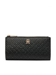 Tommy Hilfiger Portfel Th Icon Long Bifold Mono AW0AW18989 Czarny. Czarne portfele damskie Tommy Hilfiger, bez wzorów, ze skóry. Za 289.99 zł.
