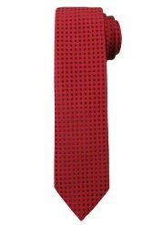 Czerwony Elegancki Męski Krawat -ALTIES- Wzór Geometryczny, w Granatowe Kwadraciki. Czerwone krawaty i muchy Alties, bez wzorów, z tkaniny, eleganckie. Za 49.00 zł.