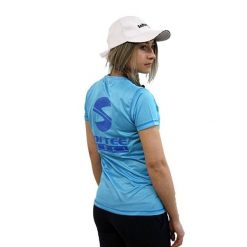 Softee Padel Zero damska koszulka niebieska celeste. Niebieskie koszulki sportowe damskie Softee, bez wzorów, z materiału, bez kołnierzyka, bez ramiączek. Za 126.99 zł.