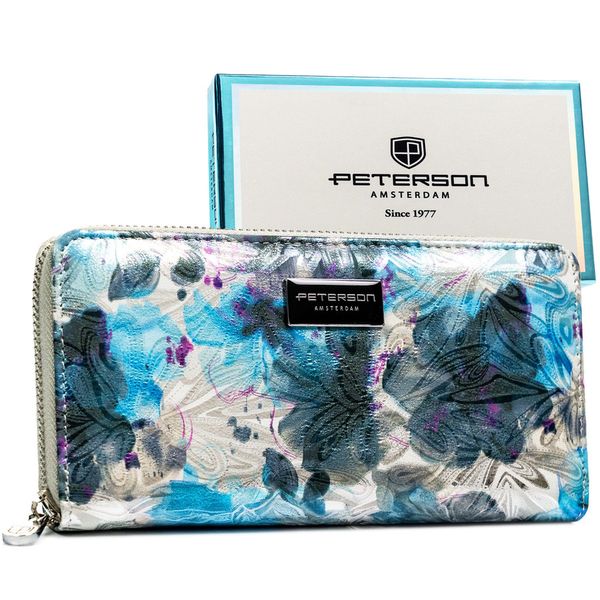 Portfel damski w typie piórnika w kwiaty zamykany suwakiem PTN PX25-1-NPK Peterson. Portfele damskie Peterson, bez wzorów, ze skóry. Za 124.99 zł.