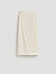 Lniana spódnica - złamana biel. Spódnice damskie Reserved, l, bez wzorów, proste. Za 199.99 zł.