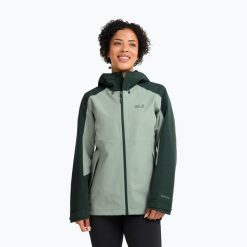 Kurtka przeciwdeszczowa damska Jack Wolfskin Wildbound 2L. Zielone kurtki sportowe damskie Jack Wolfskin, l, bez wzorów, bez kaptura, trekkingowe. Za 676.50 zł.