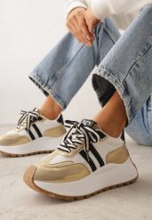 Złote Streetwearowe Sneakersy Chunky VICES na Platformie Ilnatea. Żółte obuwie sportowe damskie Renee, bez wzorów, z jeansu, na fitness i siłownię. Za 119.99 zł.