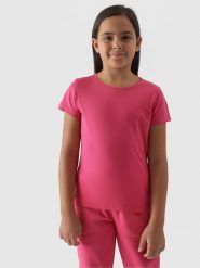 4F T-shirt gładki dziewczęcy - różowy 122 (6-7 lat). Czerwone t-shirty i topy dla dziewczynek 4f, bez wzorów, z bawełny, bez ramiączek. Za 29.99 zł.