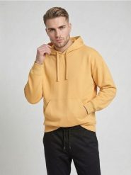 Bluza z kapturem comfort fit z domieszką bawełny - kremowy. Białe bluzy męskie Sinsay, l, bez wzorów, z bawełny, z kapturem. Za 39.99 zł.