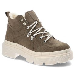 Botki damskie Kampa, z naturalnej skóry zamszowej z wysoką cholewką klasycznym sznurowaniem i ociepleniem przy krawędzi masywna podeszwa o jednolitej. Brązowe kozaki damskie KAMPA, z futra, przed kolano, bez obcasa, na obcasie. Za 289.00 zł.