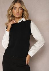 Czarna Kamizelka z Klasyczną Koszulą Nellamira. Czarne bluzki damskie Renee, bez wzorów, klasyczne, bez kołnierzyka, bez ramiączek. Za 129.99 zł.