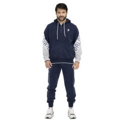 Bluza z kaptur na co dzień na siłownię. Niebieskie bluzy męskie LEONE 1947 APPAREL, bez wzorów, z bawełny, bez kaptura, na fitness i siłownię. W wyprzedaży za 246.29 zł.