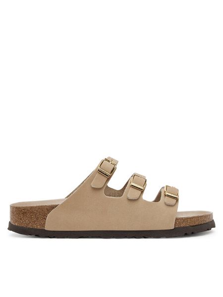 Birkenstock Klapki Florida Fresh 1029480 Beżowy. Brązowe klapki damskie Birkenstock, bez wzorów, z nubiku, bez obcasa. Za 459.99 zł.