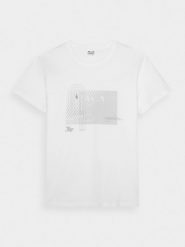 4F T-shirt regular z nadrukiem męski - biały S. Białe koszulki sportowe męskie 4f, m, bez wzorów, z bawełny, klasyczne, bez kołnierzyka. W wyprzedaży za 39.99 zł.