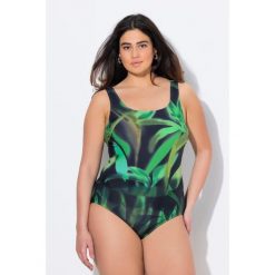 Damskie Strój kąpielowy bez miękkich miseczek okrągły dekolt. Czarne kostiumy jednoczęściowe damskie Ulla Popken, plus size, bez wzorów, z elastanu, sportowe, plus size, do pływania. Za 199.99 zł.