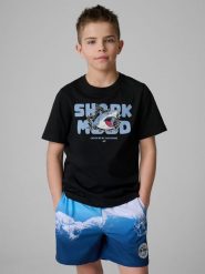 4F T-shirt regular z nadrukiem chłopięcy - czarny 128 (7-8 lat). Czarne t-shirty dla chłopców 4f, bez wzorów, z bawełny, bez ramiączek. Za 49.99 zł.