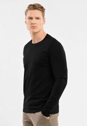 Czarny longsleeve L-HALS. Czarne bluzki z długim rękawem męskie Volcano, l, z aplikacjami, z bawełny, klasyczne, bez kołnierzyka. Za 79.99 zł.