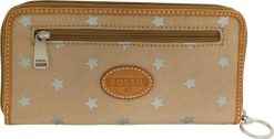Damski portfel Fossil khaki z zamkiem, wielokomorowy. Brązowe portfele damskie Fossil, bez wzorów, z nylonu. Za 185.99 zł.