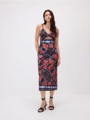 Sukienka midi - wielobarwny. Sukienki damskie Reserved, l, bez wzorów, z bawełny, bez kołnierzyka, bez ramiączek, midi, dopasowane. Za 199.99 zł.