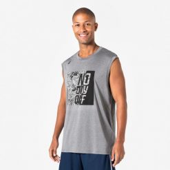 Koszulka do koszykówki bez rękawów unisex Kipsta Fast 500. Czarne koszulki sportowe męskie KIPSTA, l, bez wzorów, z materiału, bez kołnierzyka, bez ramiączek, do koszykówki. Za 44.99 zł.