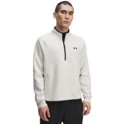 Bluza z pół zamkiem i kieszenią kangurką Under Armour Unstoppable Fleece. Białe bluzy męskie Under Armour, m, bez wzorów, bez kaptura. Za 474.00 zł.