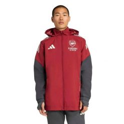 Kurtka dresowa zewnętrzna Arsenal 2025/26. Czerwone kurtki męskie Adidas, m, bez wzorów, z dresówki, na fitness i siłownię. Za 371.50 zł.