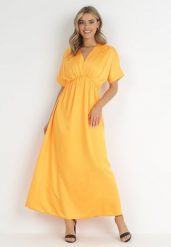 Pomarańczowa Sukienka Satynowa Alemyllis. Brązowe sukienki damskie Born2be, bez wzorów, z satyny, klasyczne, bez kołnierzyka, bez ramiączek, maxi. Za 29.99 zł.