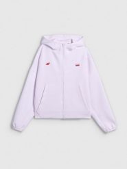 4F Bluza dresowa regular z kapturem damska - biała XS. Białe bluzy damskie 4f, xs, bez wzorów, z dresówki, sportowe, bez kołnierzyka, bez ramiączek, z kapturem. Za 199.99 zł.