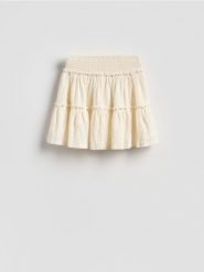 Spódnica ze strukturalnej dzianiny - złamana biel. Spódnice damskie Reserved, l, bez wzorów, z dzianiny, trapezowe. Za 69.99 zł.